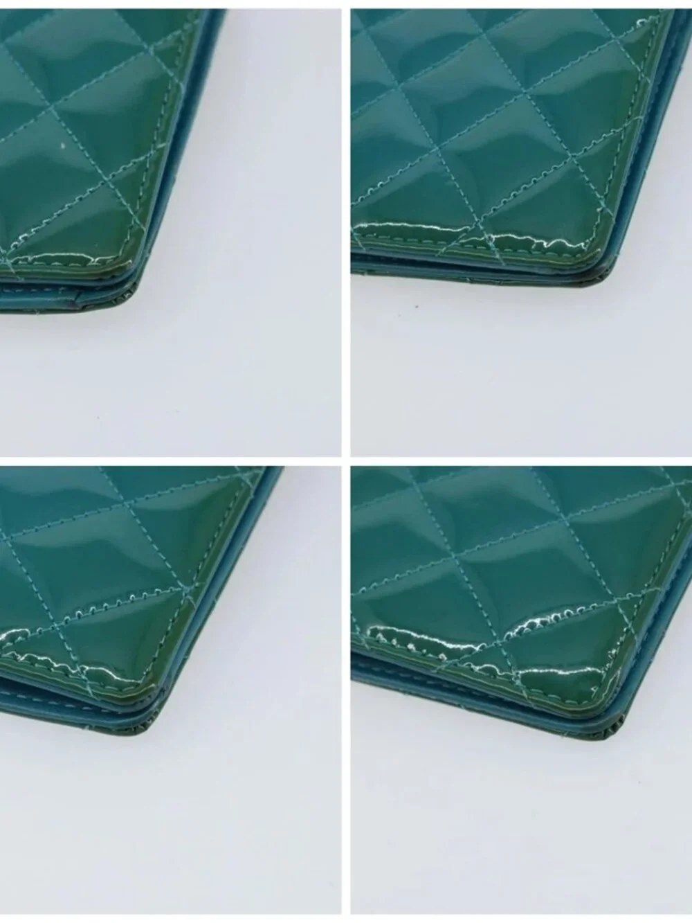 CHANEL Matelasse Long Wallet Patent leather Blue Silver CC Auth 153143